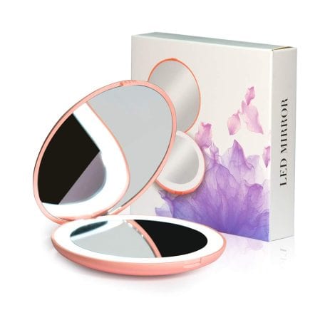 WOBANE LED Travel Makeup Mirror: Compact, portable, and double-sided mirror with 10X magnification, perfect for on-the-go touch-ups.