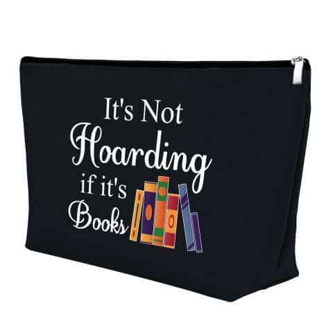 Black Travel Cosmetic Pouch for American book lovers. Perfect birthday gift for women who love to read!