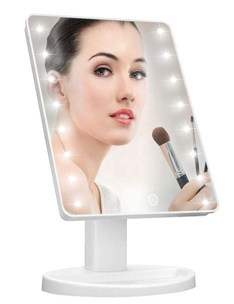 KOOKIN Lighted Vanity Makeup Mirror: Illuminate your beauty routine with 16 LED lights, 180° rotation, adjustable brightness, and dual power source. Available in elegant white, perfect for your bathroom.