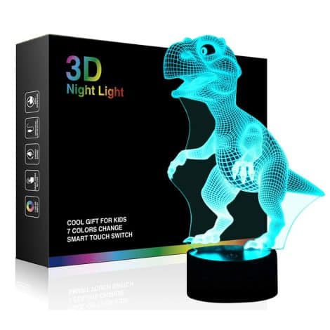 3D Dinosaur Night Light with Touch Control, Changing Colors & USB Charger, Perfect for Kids’ Christmas Gifts.