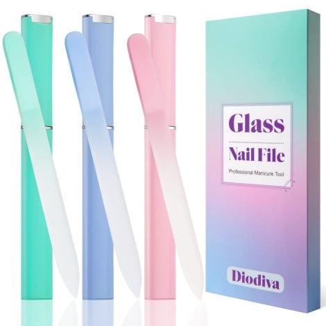 3-pack of glass nail files with case, for professional manicures. Unique gift for women. Great stocking stuffers.