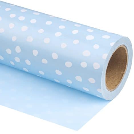 Reversible mini roll of WRAPAHOLIC wrapping paper with light blue and delicate polka dot design for all occasions.