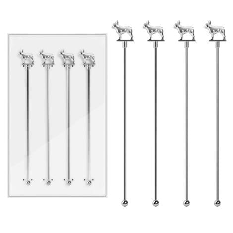 4-pack of swizzle sticks with French Bulldog design, perfect gift for dog lovers. Ideal for cocktails and wine.