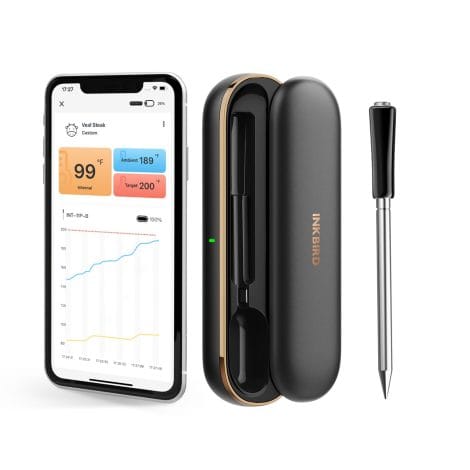 INKBIRD Wireless Meat Thermometer INT-11P-B, the perfect grilling companion, connects via Bluetooth, and is waterproof. Ideal gift!