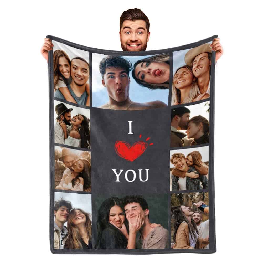 DayOfShe I Love You Couples Gifts Custom Photo Blanket for Girlfriend Boyfriend Gifts, Personalized Picture Blankets for Christmas Couples Gifts