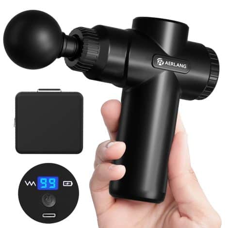 AERLANG Portable Mini Massage Gun in Black, a quiet handheld massager for fatigue relief, perfect gift for anyone.