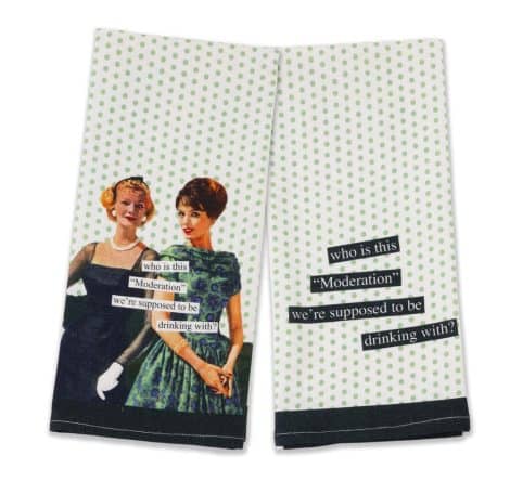 Boston International Anne Taintor Retro Kitchen Gift Cotton Dish Towel Set: 2-Pack, Moderation Doesn’t Exist!