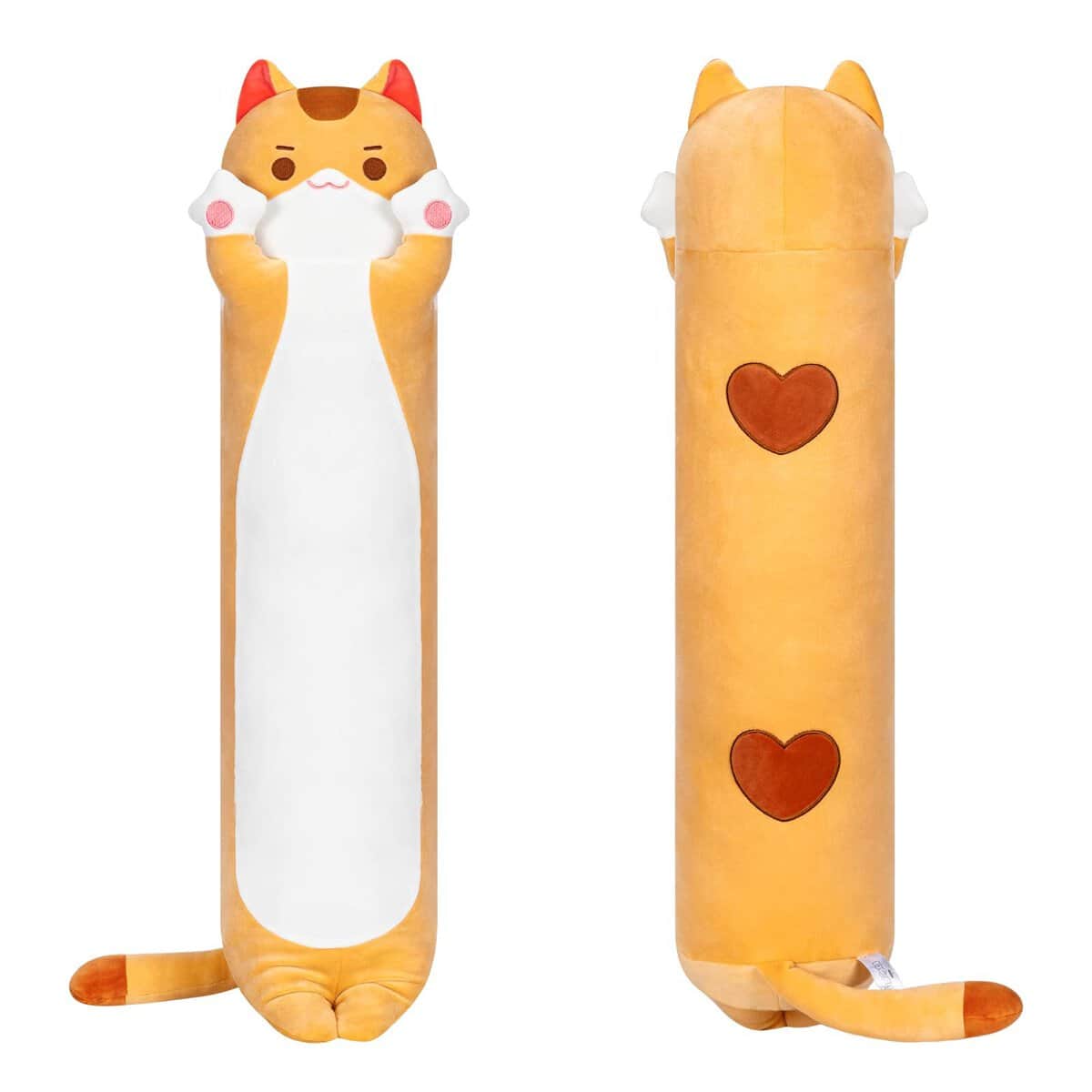 Long Cat Plush Kawaii Body Pillow, 36” Cute Brown Cat Stuffed Animals Soft Plushies, Orange Kitten Plush Throw Pillow Doll Toy Gift for Girlfriend