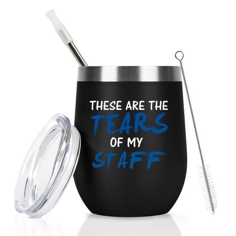 “QTencas Boss’s Day gift: Fun wine tumbler with my staff’s tears. Perfect for bosses, employees, and friends!”