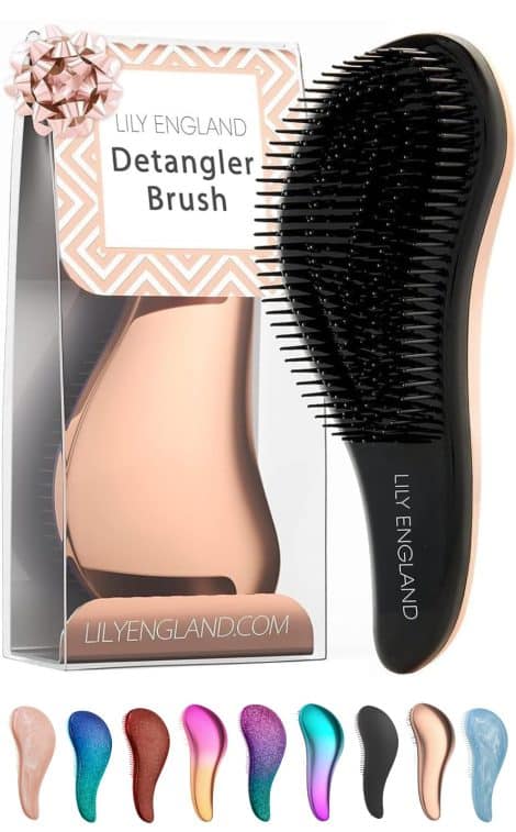 Gentle Hairbrush for all hair types – Lily England Flexi-Bristle Detangler Brush in Rose Gold, for wet or dry hair.