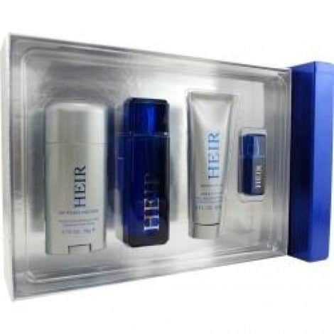 Paris Hilton Heir Gift Set for Men: Cologne duo, body wash, and deodorant, exuding masculine charm.