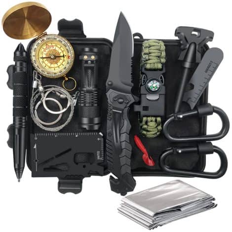 TRSCIND Survival Kit 14 in 1: The Ultimate Gift for Adventurous Men! Perfect for fishing, hunting, and camping.