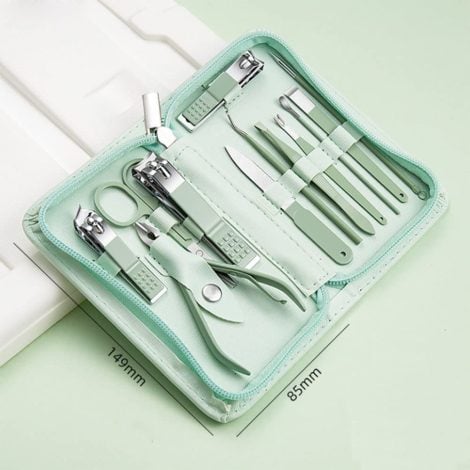 Luxury Green Nail Clipper Set with a Travel Case, Perfect Gift for Friends and Family (12 Pieces).