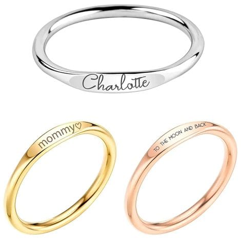 Engrave a beautiful personalized name ring for women, the perfect Christmas gift for Mom, Grandma, or a friend.