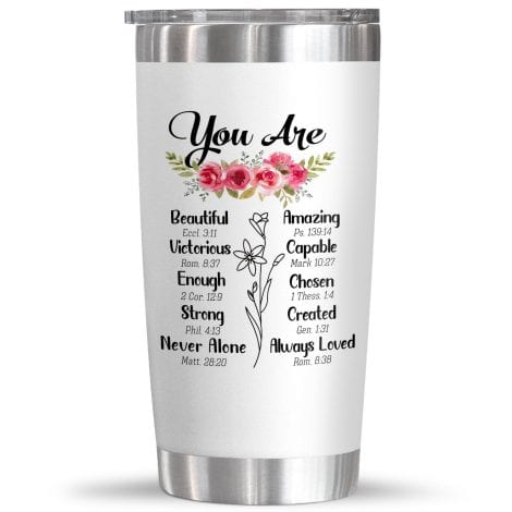 Religious-themed, stainless steel tumbler, perfect for birthdays, holidays, and appreciative gifts for women.