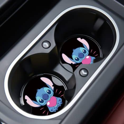 Absorbent 2-pack of charming cartoon car coasters in black rubber for chic automotive décor, ideal as gifts.