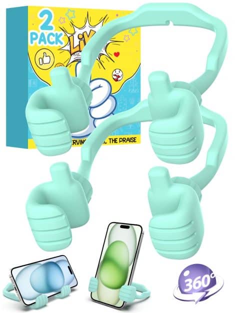 2-Pack Thumbs Up Phone Stand: Fun stocking stuffers for everyone! Perfect gadgets for Christmas, available in green.