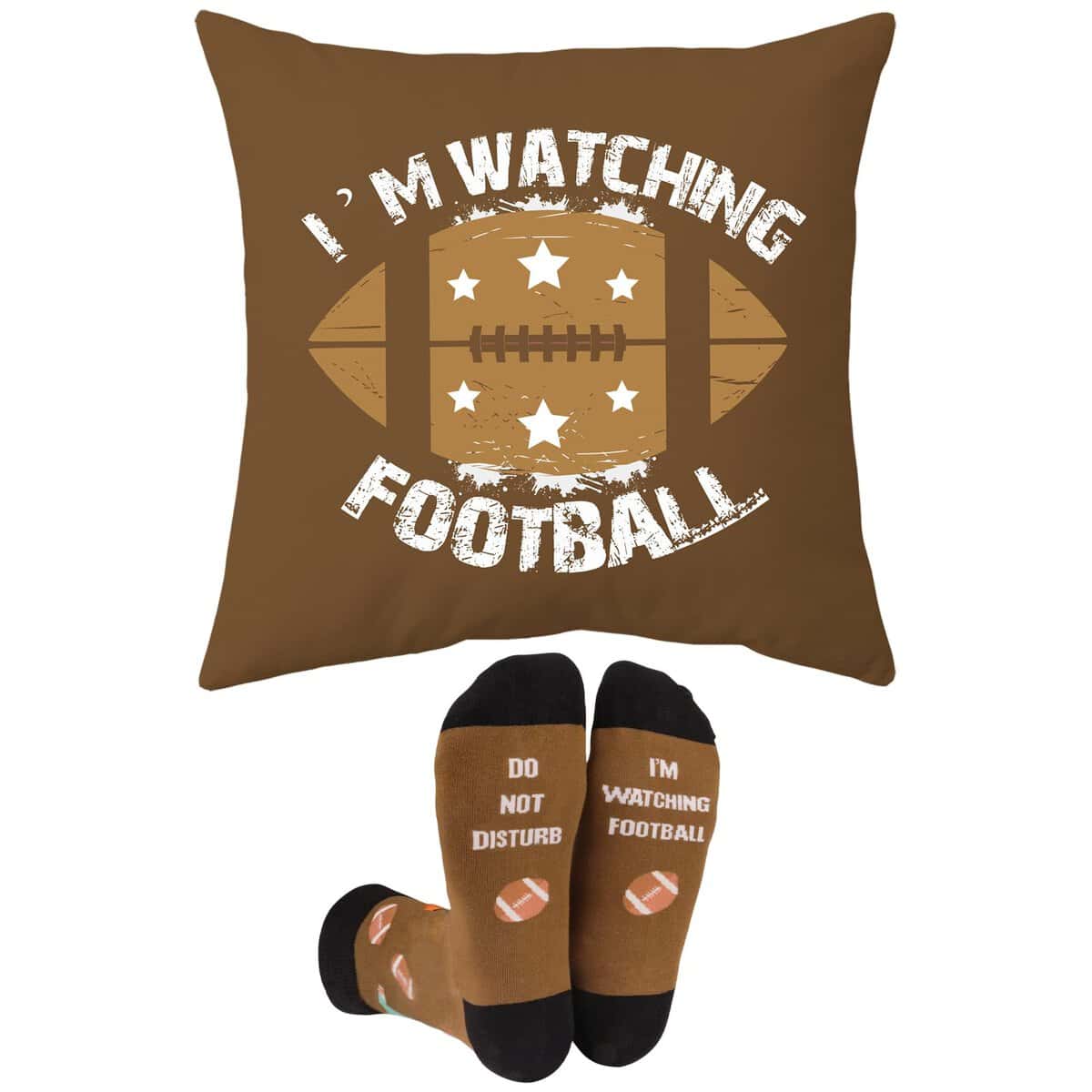 Football Gifts Pillow Cover Case 18x18 inch and Funny Socks, Boy Room Decor Sports Decorations, Football Lover Gift Idea Christmas Stocking Stuffers for Teen Boys Men Him