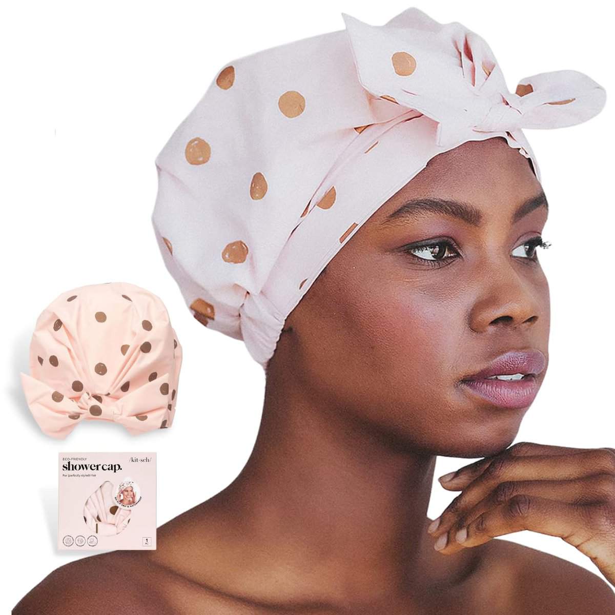 Kitsch Luxury Shower Cap for Women Waterproof - Reusable Shower Cap | Hair Cap for Shower | Holiday Gift | Waterproof Hair Shower Caps for Long Hair | Non-Slip Cute Shower Cap One Size (Blush Dot)