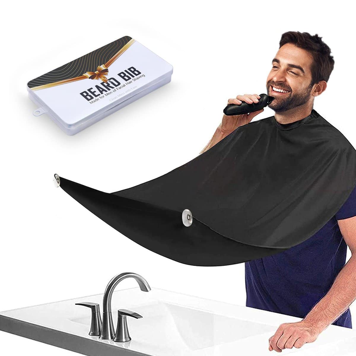 Beard Bib Apron for Men, Christmas Gift Beard Trimming Catcher Bib for Shaving & Hair Clippings, Waterproof Non-Stick Hair Catcher Grooming Cloth with 2 Suction Cups