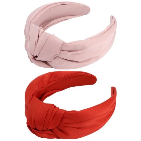 Get two stylish wide knot headbands in pink and red, perfect for women’s fashion and hair styling.