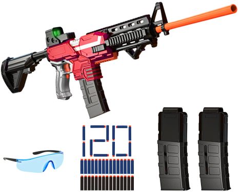 Romker Nerf-style Gun: Automatic Sniper Rifle with 3 Burst Modes, 120 Darts, 2 Magazines. Perfect Gift for 8+!