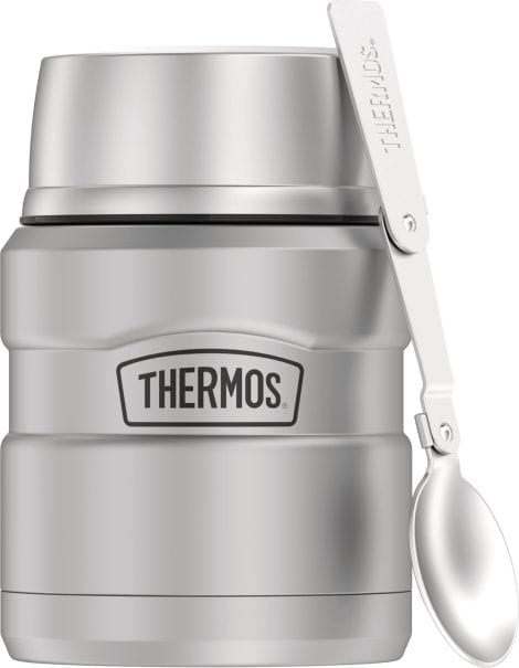 Stainless Steel THERMOS Food Container keeps your food hot or cold, includes spoon, 16 oz, Matte Steel.