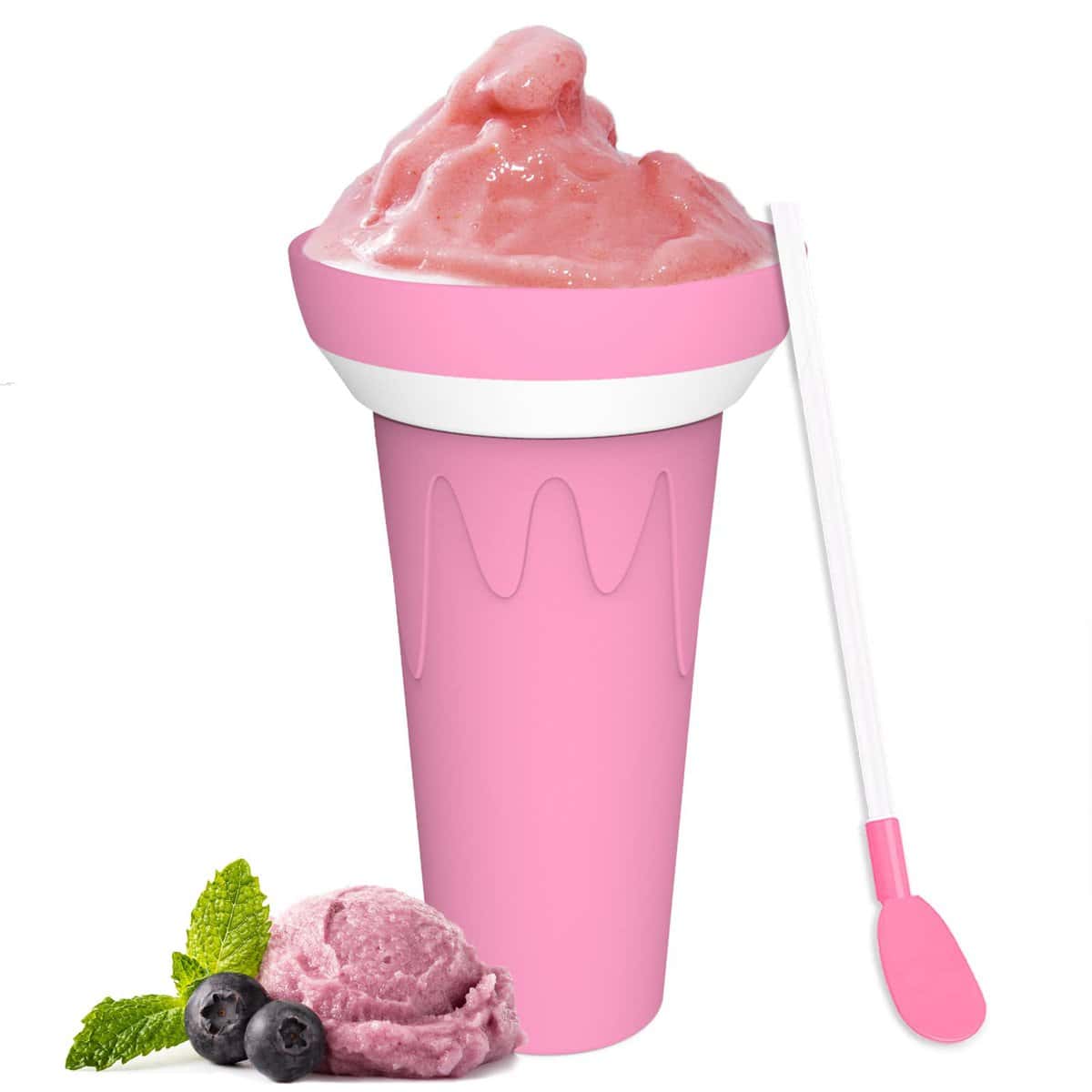 Frozen Magic Slushy Maker Cup | Slushie Maker Squeeze Cup | Silicone Cold Drink Cooling Cup | Ice Cup | Beer Coffe Milk Cola Mug | Gift for Women Men Him Her | 16.9oz Light Pink