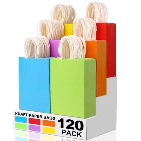 XPCARE Bulk Paper Gift Bags Bundle – Ideal for Kids’ Birthdays, Baby Showers, Weddings, Crafts & Parties! (6 Colors)