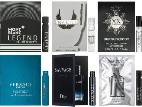 Selection of 6 high-end men’s cologne samples in one package, perfect for discovering your signature scent.