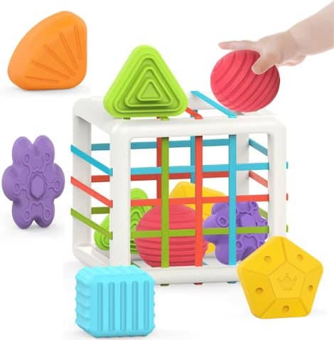 Colorful Cube and Shape Sorter Toy for 1 Year Olds, Perfect for Toddler Development and Learning.