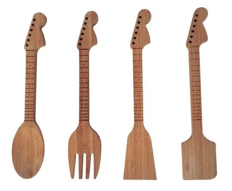 Bamboo Kitchen Utensil Set – Perfect Gift for Music Lovers – Includes Spoon, Spatulas, and Salad Fork.