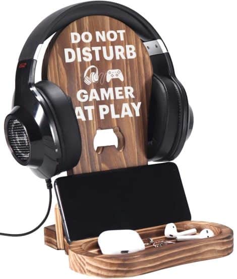 Gifts for gamers: headset stand, game room decor; perfect for teenage boys, men, sons, grandsons, dads, boyfriends.