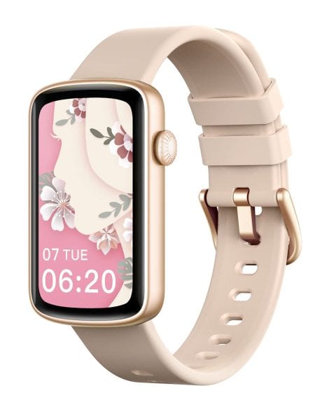 LYNN2 Slim Women’s Smartwatch: Fitness tracker with heart rate monitor, sleep tracker, and pink waterproof design. Compatible with iPhone/Android.