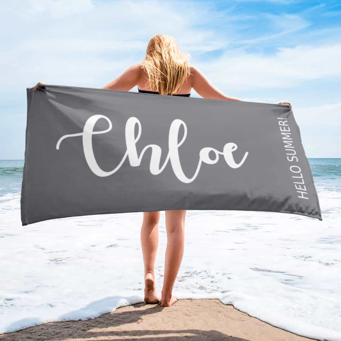 Personalized Beach Towels for Women Kids Girls Boys Adults. Custom Name Beach Towel with Name Mermaid Flamingo Pineapple Honeymoon Basketball Baseball Summer Gifts (Name2 Grey, 32" x 64")