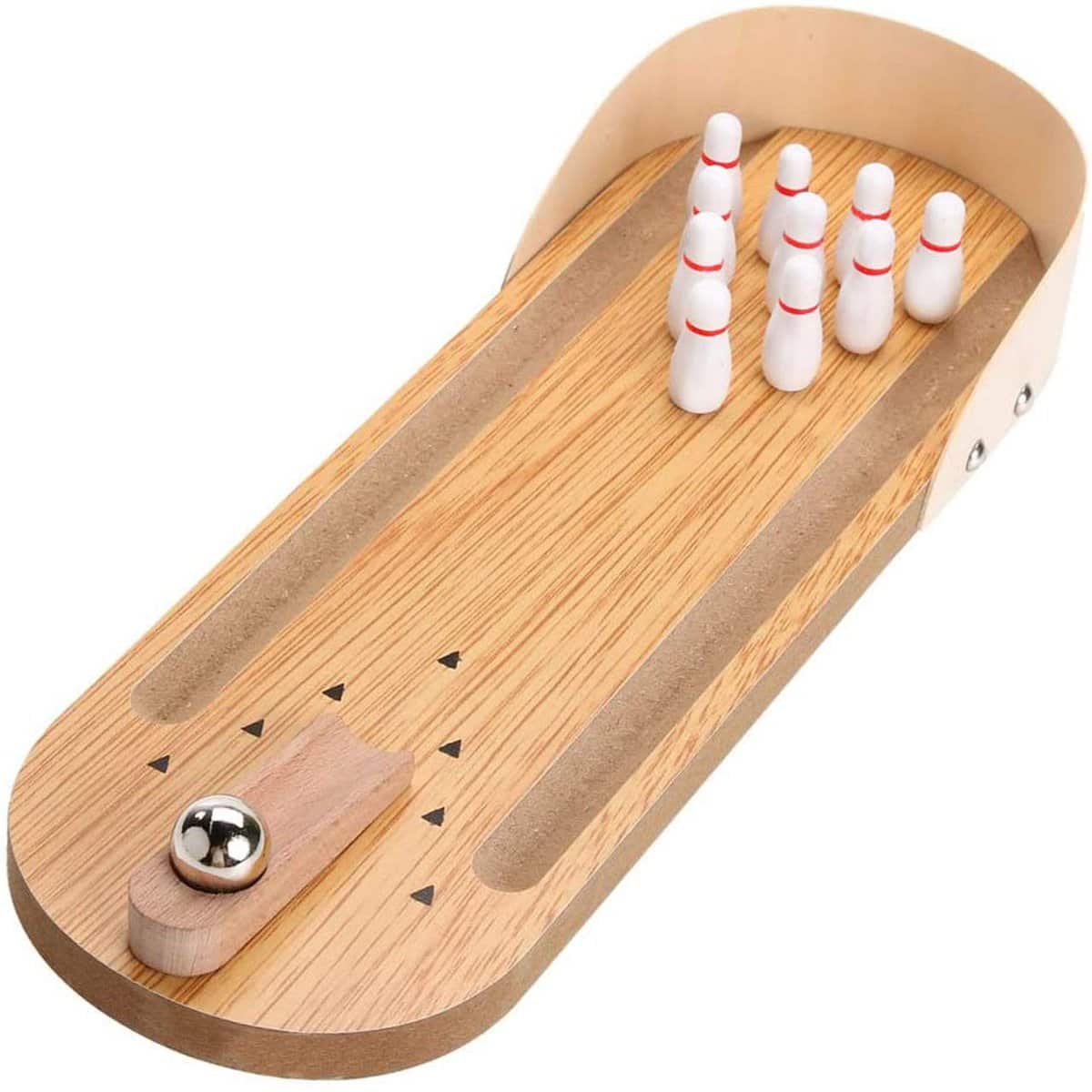 Table Top Mini Bowling Game Set-Tabletop Wooden Board Mini Arcade Desktop Tiny Bowling Shooting Alley Office Desk Stress Relief Gadgets Small Finger Toys Fun Gag Gifts for MenWomen Kids Teens Boys