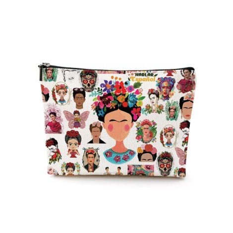 Artistic-inspired Mexican artist cosmetic travel bag with flower decor, perfect for friendship gifts and special occasions.