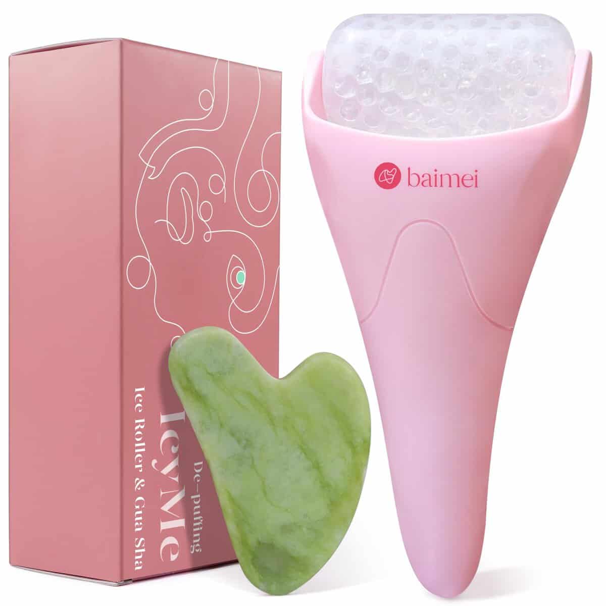 BAIMEI Cryotherapy Ice Roller and Gua Sha Facial Tools Reduces Puffiness Migraine Pain Relief, Skin Care Tools for Face Massager Self Care Gift for Men Women - Pink