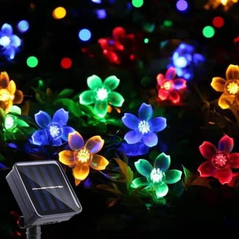 Multi-Colored Solar Flower Lights: Waterproof, 50 LED Fairy Lights to decorate your garden, patio, and Christmas tree.