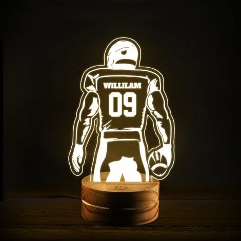 Customized NFL football lamp with 3D night lights, perfect birthday or Christmas gift, ideal for kids and sports fans.