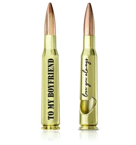 FJ Frederick James Boyfriend Anniversary 50 Cal Bottle Opener: Thoughtful gift for American boyfriends, celebrating special occasions together.