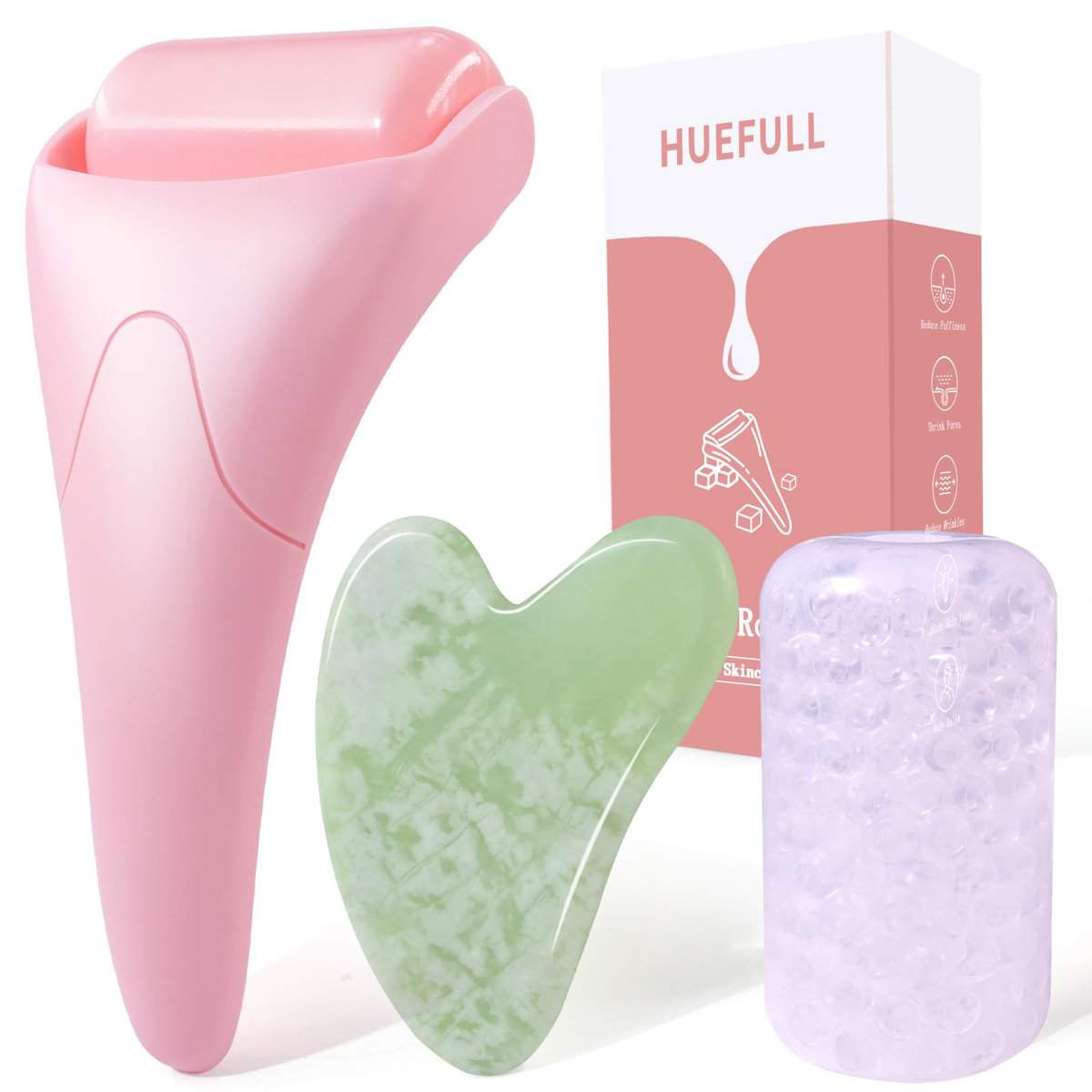 huefull Ice Roller for Face with 2 Rollers and Gua Sha Facial Tools, Face Roller for Self Care, Reducing Puffiness, Redness & Migraine Relief, Skin Care Gift for Men/Woman