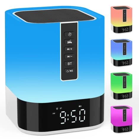 Upgraded Bluetooth Speaker Alarm Clock with Night Light and Sound Machine, Ideal Gift for Teens.