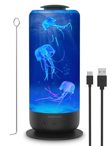 Colorful Oceanic Jellyfish Lamp with USB Plug, adjustable speed, and 2 light modes – perfect for home or office.