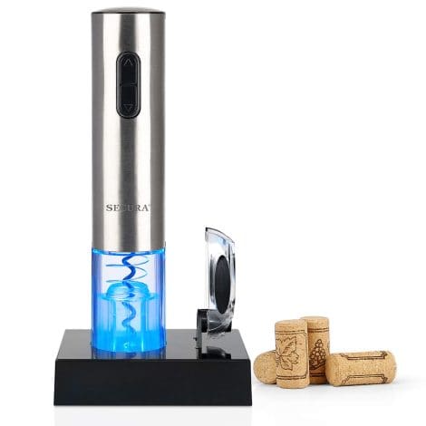 Secura Electric Wine Opener: Effortlessly open wine bottles with this sleek, rechargeable stainless steel corkscrew opener.