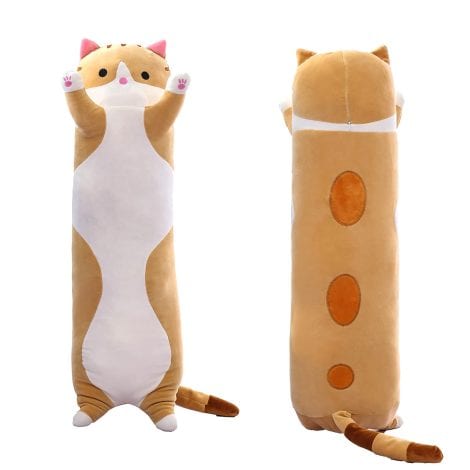 Soft and adorable Long Cat Plush Pillow – a cuddly brown cat body pillow for kids and girlfriends.