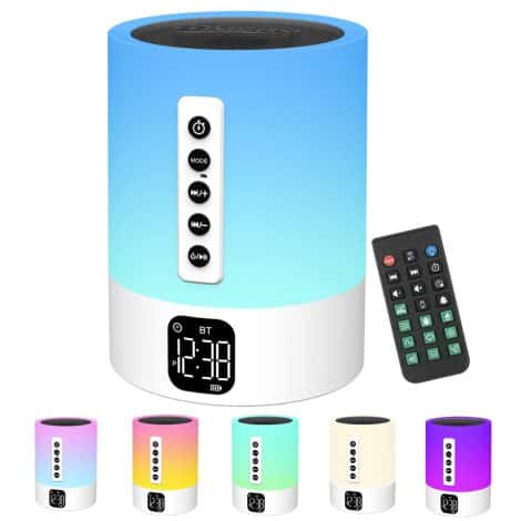 Multi-functional Alarm Clock Bluetooth Speaker with Night Light, White Noise, and Touch Bedside Lamp for all ages. Perfect gift for everyone!