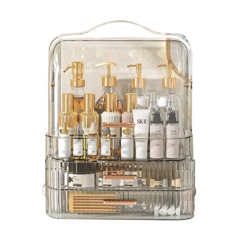 Spacious Acrylic Makeup Box with Drawers and Lid – Organize cosmetics, skincare, and display on any surface. Perfect for American women!