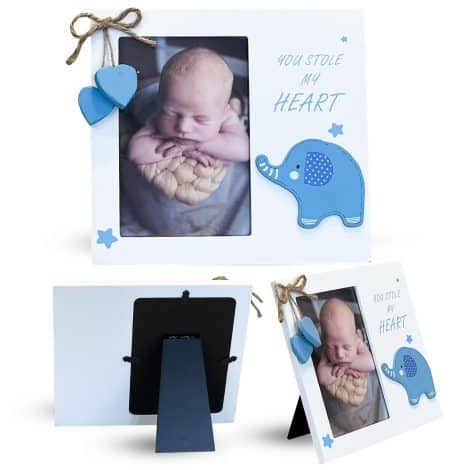 Blue Wooden Baby Picture Frame captures precious moments, ideal for baby showers, pregnancy gifts, and thoughtful presents.