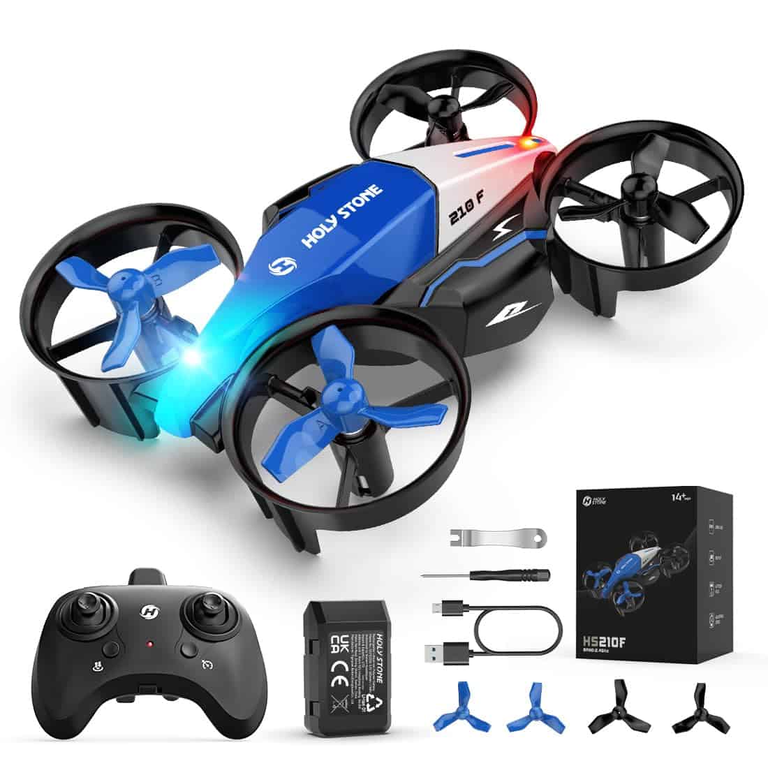 Holy Stone HS210F Mini Drone for Kids, 2 In 1 Small Indoor RC Quadcopter Helicopter Plane with Battery, Land and Fly Mode, Auto Hovering, 3D Flip, Headless Mode, Toy Gift for Boys and Girls, Blue